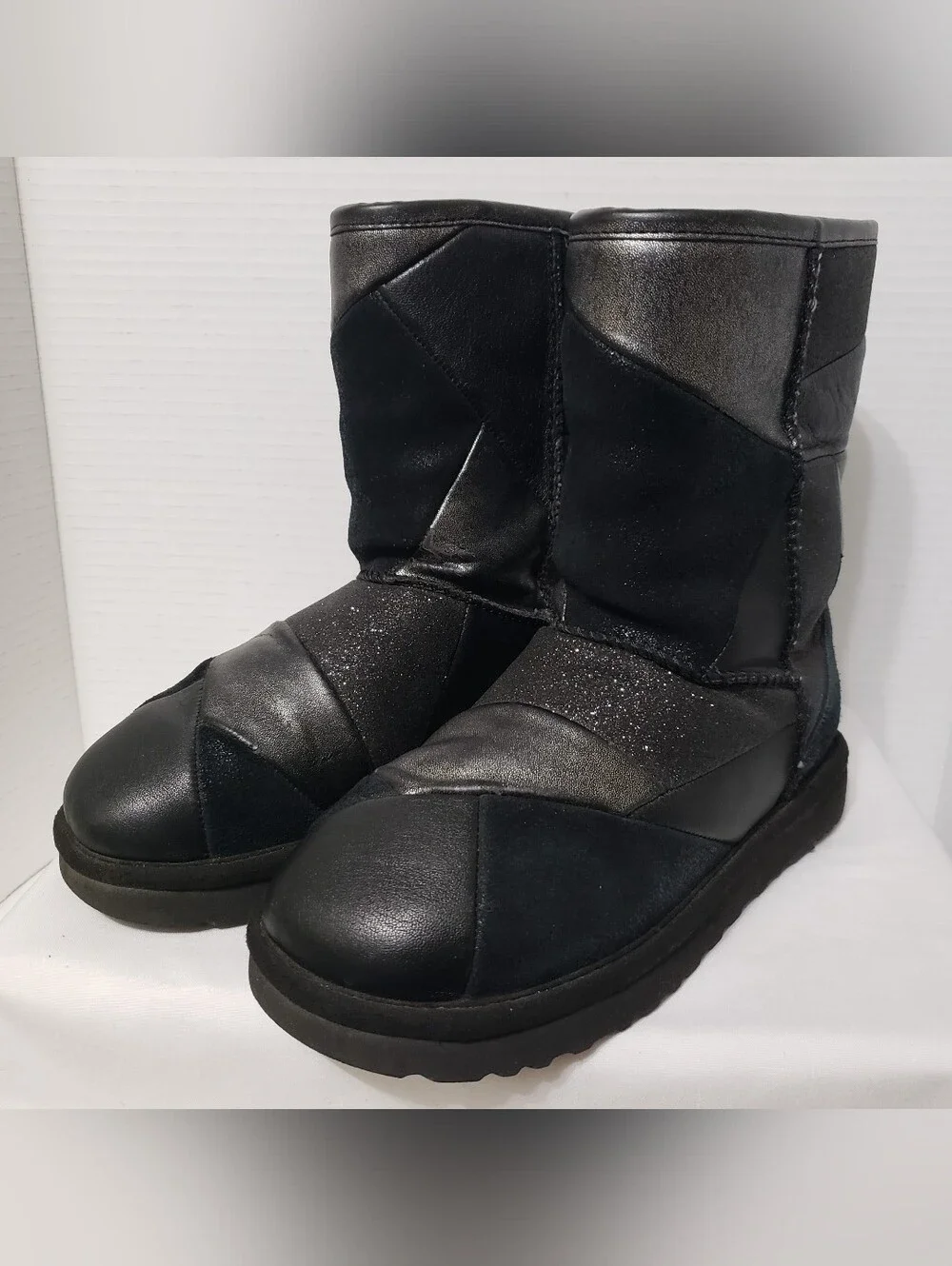 UGG Classic Glitter Black Patchwork Suede Boots Size 6